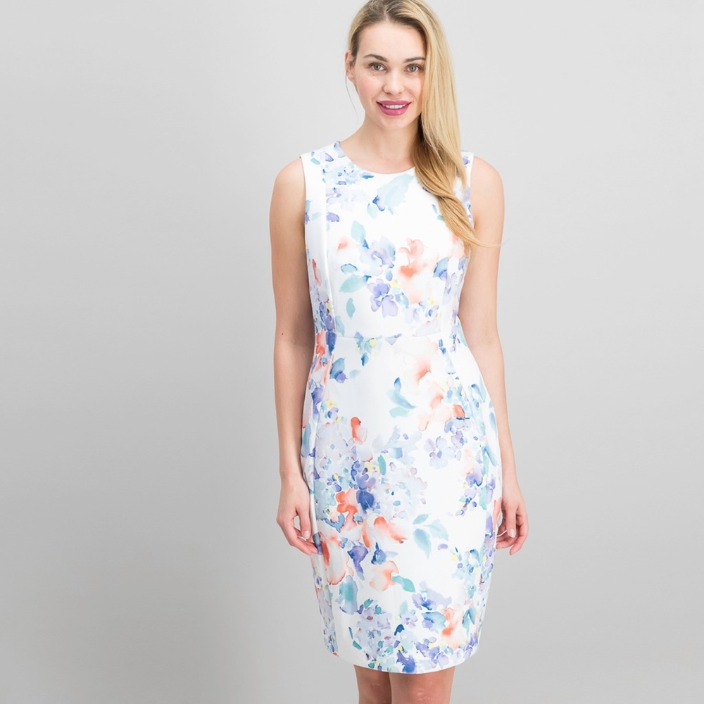 CALVIN KLEIN Sleeveless Floral Scuba Dress NWT 14